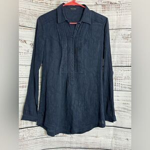 Massimo Dutti Top Womens Size Small Peasant Popover Navy Tunic Boho Minimalist